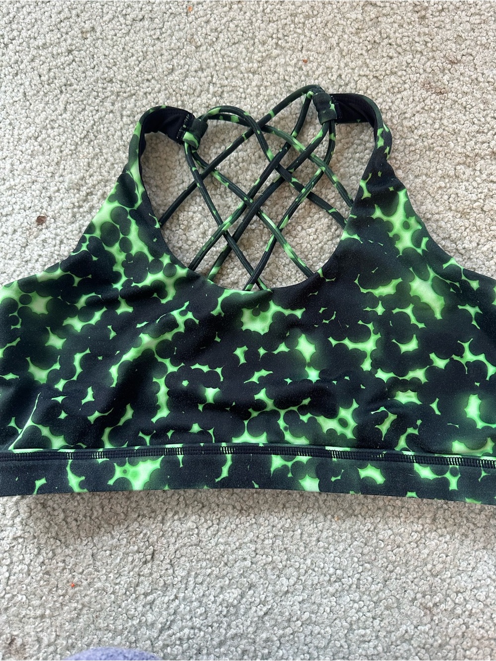 Crisscross Back Green Starburst Sports Bra